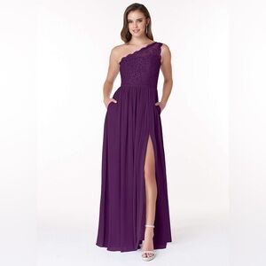 AZAZIE DEMI Grape A-Line One Shoulder Chiffon Dress